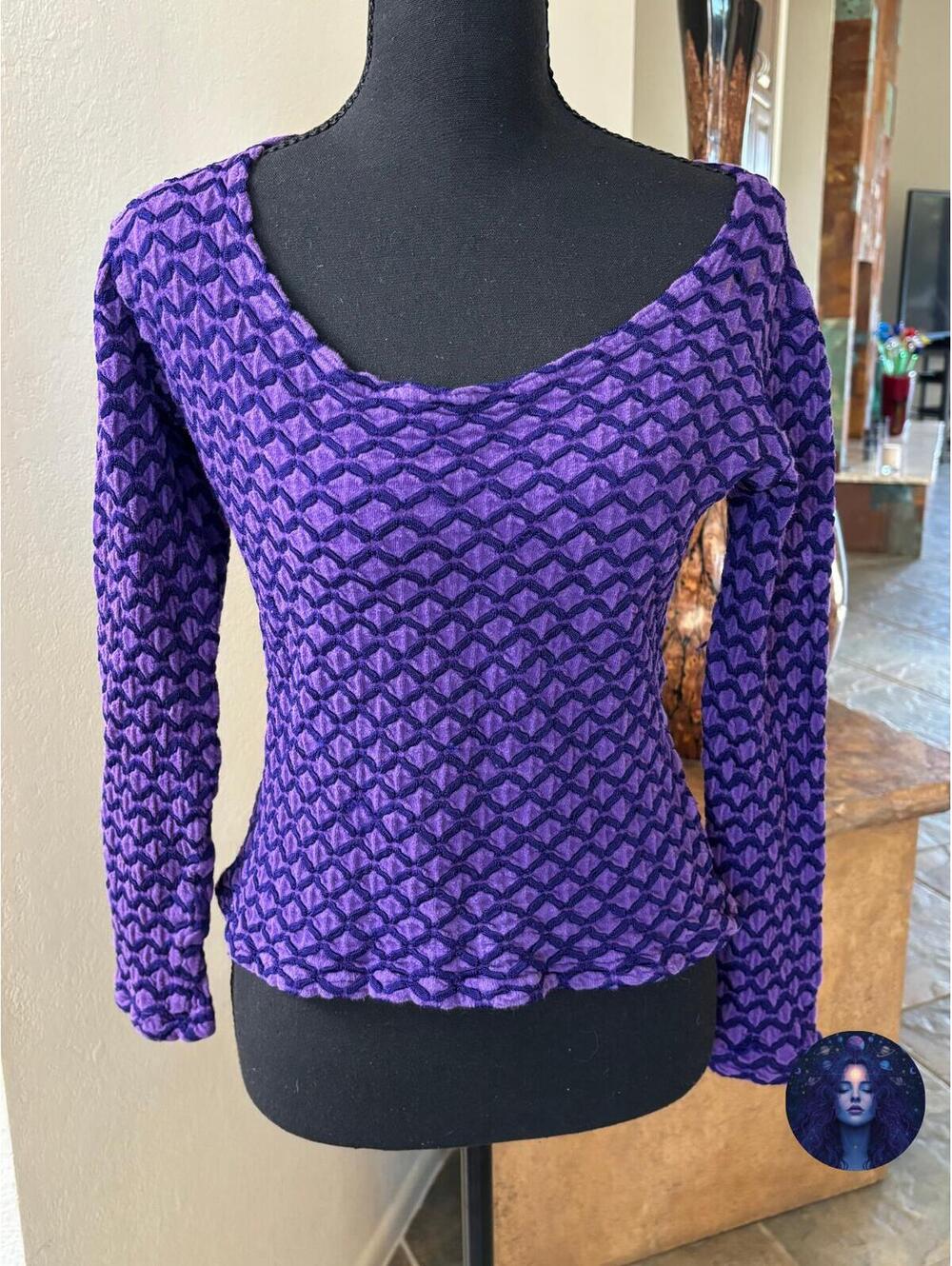 SMASH Grunge 90s Purple Stretch Fitted Crop Top Long Sleeve Size L